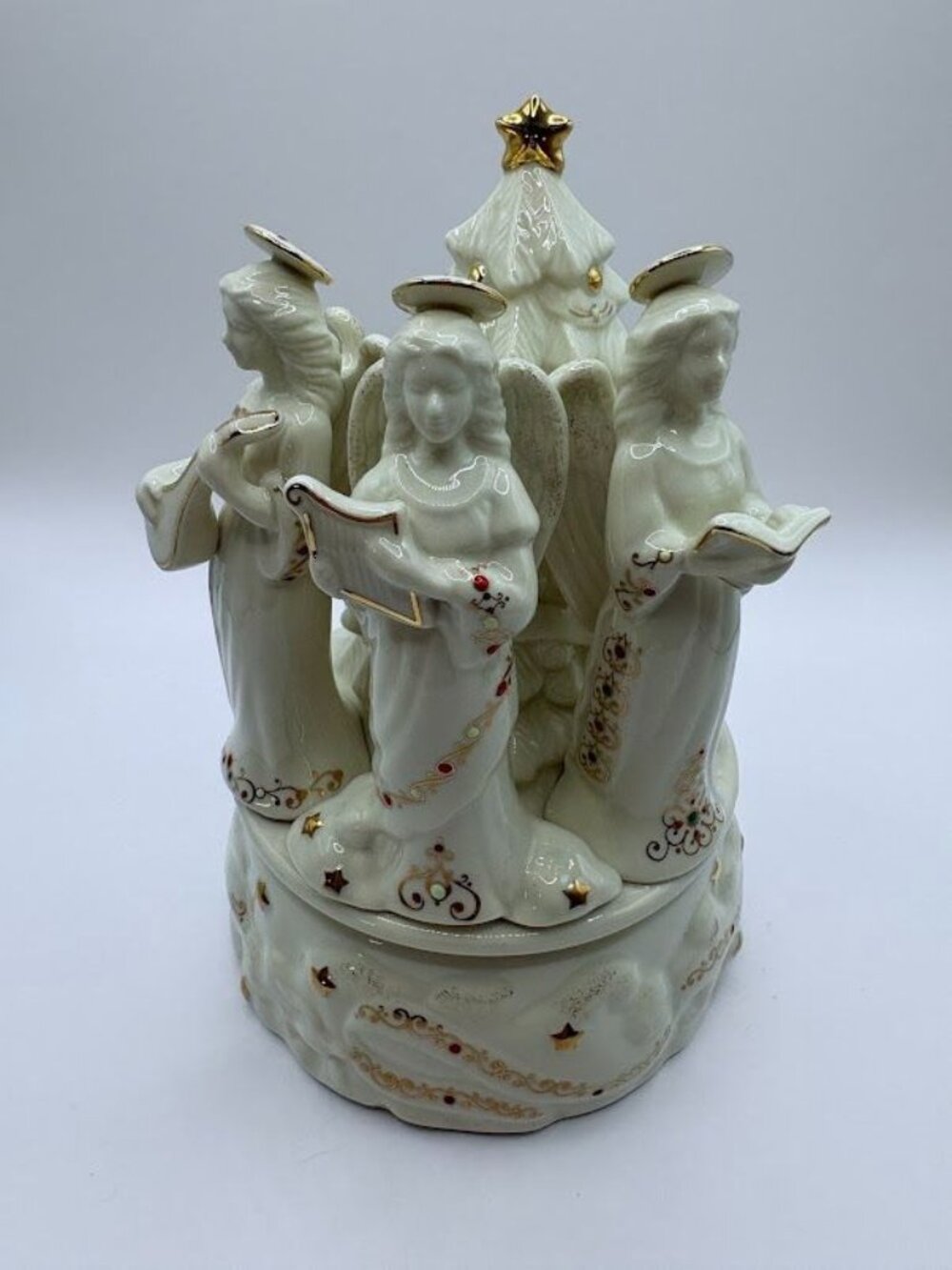 Lenox China Jewels Collection Musical Angel Figurines with Christmas Tree